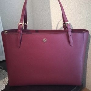 NWT TORY BURCH Emerson large saffiano red maroon